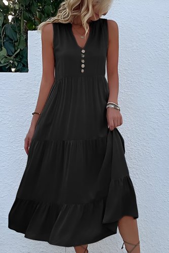 Kadın Askılı V Yakalı önden Düğmeli Midi Viskon Elbise , 32357