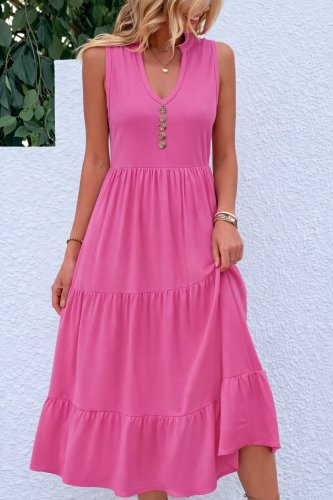 Kadın Askılı V Yakalı önden Düğmeli Midi Viskon Elbise , 32359