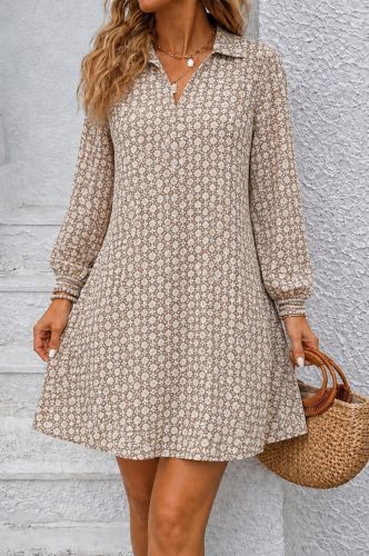 Kadın Uzun Kollu Yakalı Desenli Mini Modal Elbise , 29181