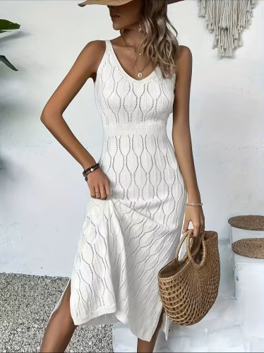 Kadın Askılı V Yakalı Uzun Triko Elbise , 32408