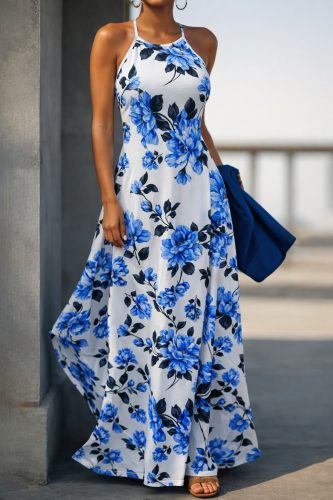 Kadın Omuzlardan Açık Ip Askılı Desenli Uzun Süprem Elbise , 32417