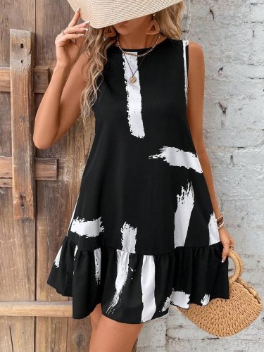 Kadın Kolsuz Bisiklet Yaka Arkadan Fiyonklu Süprem Kısa Elbise, 32517