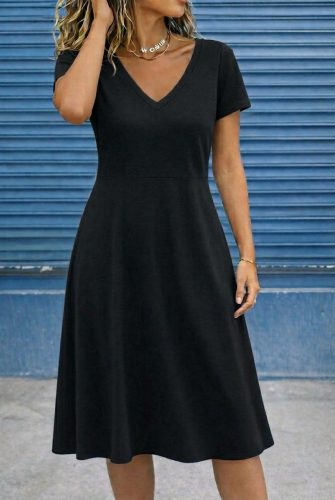 Kadın Kısa Kollu V Yakalı Kiloş Midi Viskon Elbise , 32606