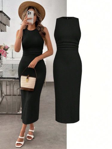 Kadın Askılı Bisiklet Yaka Beli Büzgülü Uzun Bürümcük Elbise , 32615