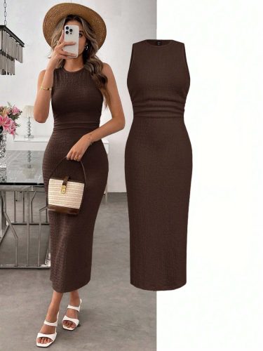 Kadın Askılı Bisiklet Yaka Beli Büzgülü Uzun Bürümcük Elbise , 32617