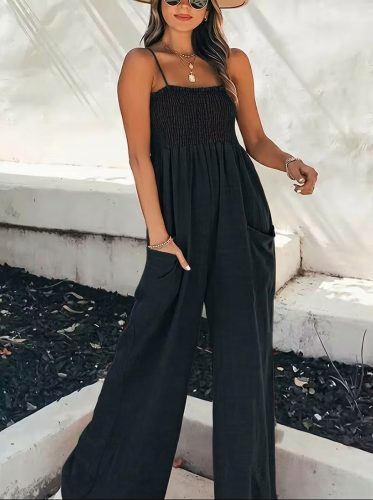 Kadın Ip Askılı Göğsü Lastik Detaylı Cepli Uzun Tulum, 32653