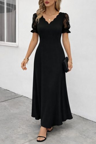 Kadın Kısa Kollu V Yakalı Uzun Janjan Elbise, 32730