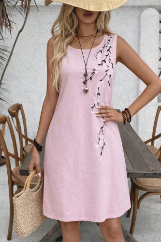 Kadın Askılı Yuvarlak Yakalı çiçek Desenli Kısa Elbise, 32753