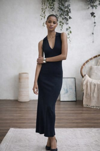 Kadın Kolsuz V Yakalı Uzun Triko Elbise, 32821