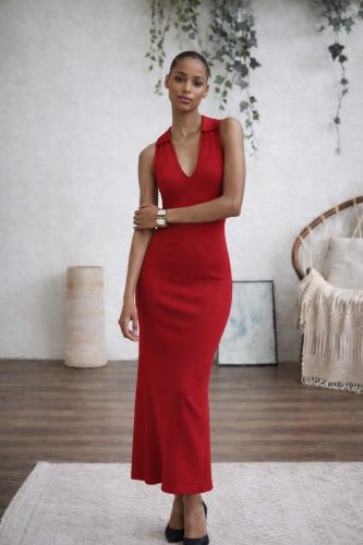 Kadın Kolsuz V Yakalı Uzun Triko Elbise, 32823