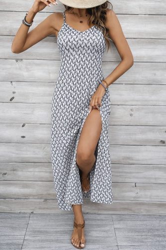 Kadın Ip Askılı V Yakalı Yırtmaçlı Uzun Süprem Elbise, 32918