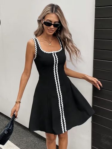 Kadın Askılı Yuvarlak Yakalı şerit Desenli Kısa Kiloş Elbise, 32966