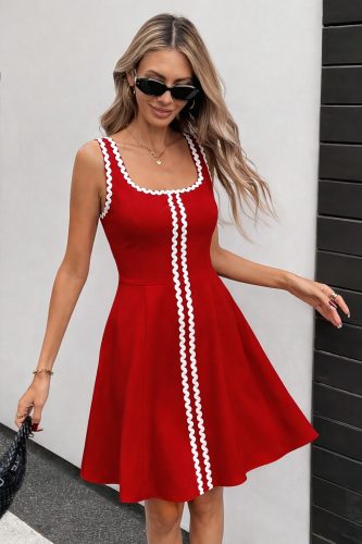 Kadın Askılı Yuvarlak Yakalı şerit Desenli Kısa Kiloş Elbise, 32968