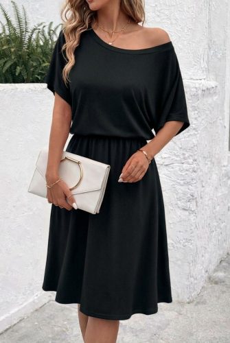 Kadın Kısa Kollu Omuzdan Açık Kiloş Midi Viskon Elbise, 32973