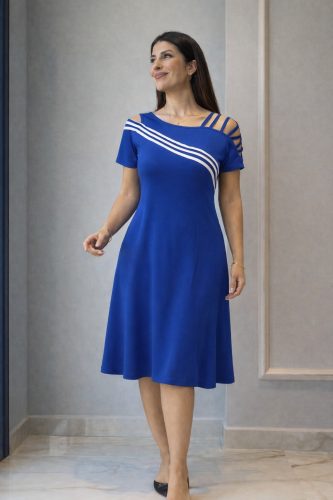 Kadın Kısa Kollu Omuzlardan Açık şerit Detaylı Midi Viskon Elbise, 32992