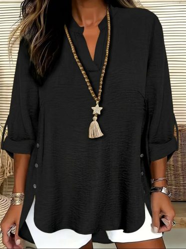 Kadın Truvakar Kol Hakim Yakalı Yandan Düğme Detaylı Aerobin Bluz , 33033