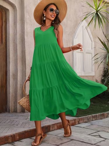 Kadın Askılı V Yakalı Uzun Dokuma Viskon Elbise , 33044