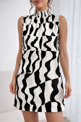 Kadın Kolsuz Balıkçı Yaka Desenli Kısa Model Elbise , 33275