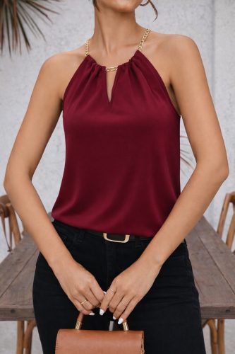 Kadın Omuzlardan Açık Zincir Halka Detaylı Sandy Bluz , 33321