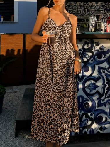 Kadın Ip Askılı V Yakalı Uzun Desenli Süprem Elbise, 33539