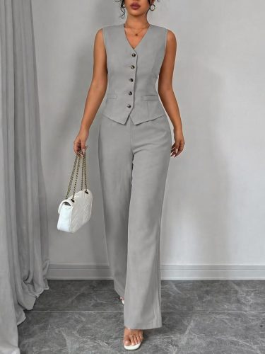 Kadın Askılı önden Düğmeli Bluz Ve Pantolon Keten Ikili Takım, 33552