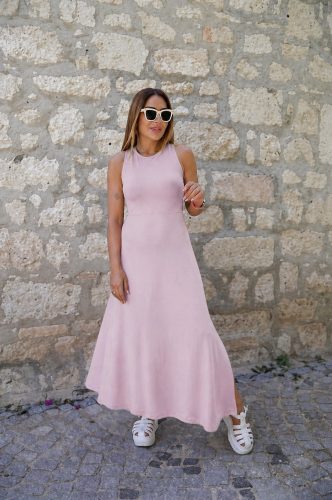 Kadın Arkadan çapraz Detay Yuvarlak Yaka Maksi Viskon Elbise, 24014