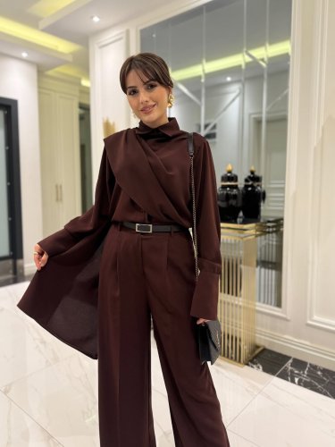 Kadın Uzun Kollu şal Detaylı Bluz Ve Pantolon Ikili Takım , 32191