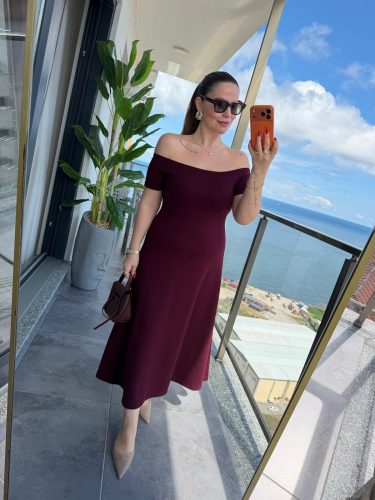 Kadın Madonna Yaka Midi Boy Modal Elbise, 36997