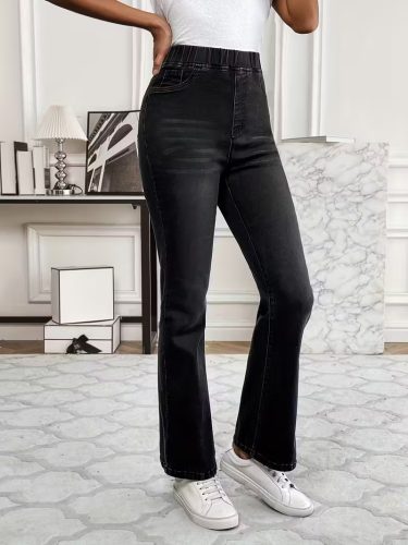 Kadın Beli Lastikli Paçaya Doğru Hafif Ispanyol Gelen Kot Pantolon, 39190