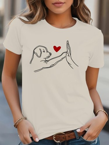 Kadın Kısa Kollu Bisiklet Yaka Köpek Baskılı Viskon Bluz , 25186