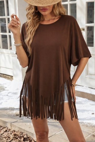 Kadın Kısa Kollu Bisiklet Yaka Püsküllü Viskon Bluz , 31536