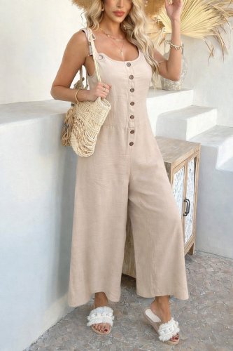 Kadın Askılı Yuvarlak Yakalı Kuş Gözü Detaylı önden Düğmeli Aerobin Tulum, 31459