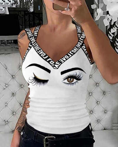 Kadın çapraz şeritli Göz Baskılı Viskon Bluz, 25436