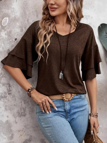 Kadın Kısa Kollu V Yakalı Viskon Bluz , 24054