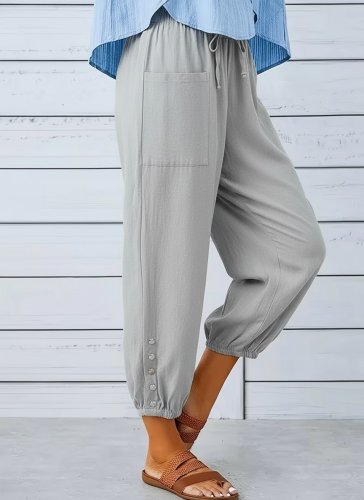 Kadın Beli Lastikli Bağcıklı Düğme Detaylı Pantolon , 31598