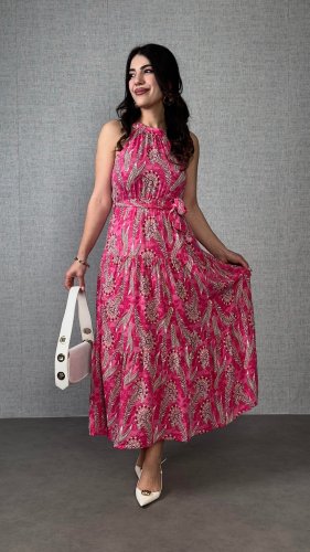 Kadın Omuzlardan Açık Boyundan Geçmeli Desenli Süprem Bluz , 26379