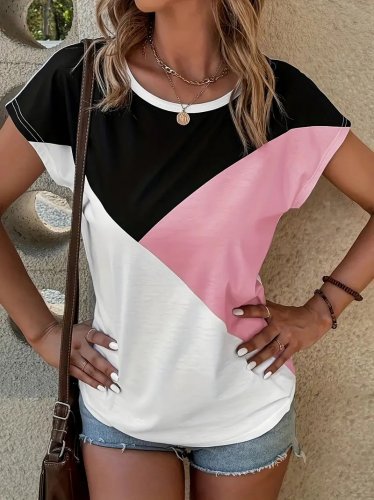 Kadın Bisiklet Yaka üç Renk Viskon T-shirt , 17652