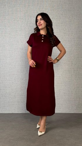 Kadın Kısa Kollu Yakalı Yandan Yırtmaçlı Viskon Iki Iplik Elbise , 26291