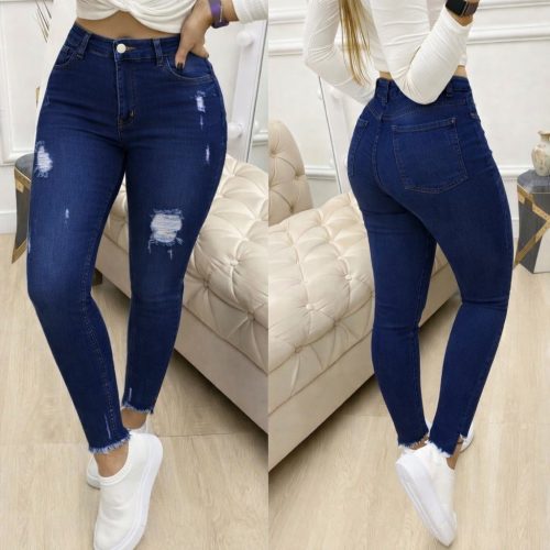 Kadın Yüksek Bel Yırtık Desenli Skınny Kot Pantolon , 33118