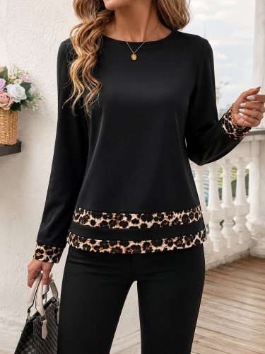 Kadın Uzun Kollu Bisiklet Yakalı Leopar şerit Detaylı Viskon Bluz, 38959